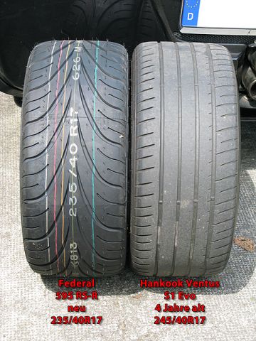 New and old rear tyre